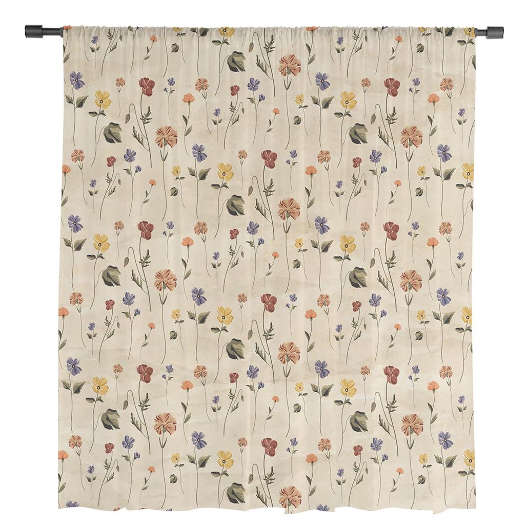 Retro Floral Wildflowers Sheer Curtains for Living Room Decoration Window Curtains for Kitchen Tulle Voile Organza Curtains