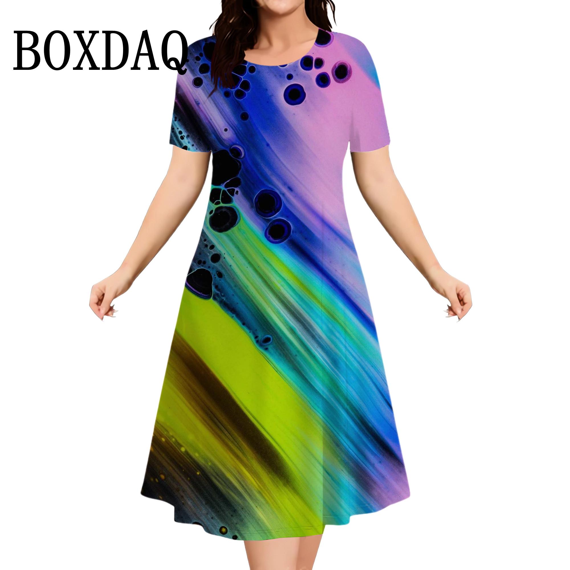 

Модные летние платья для женщин, тай-дай, градиент, 3D-принт, короткое платье, уличный стиль, повседневное, большого размера, с коротким рукавом, свободное платье S