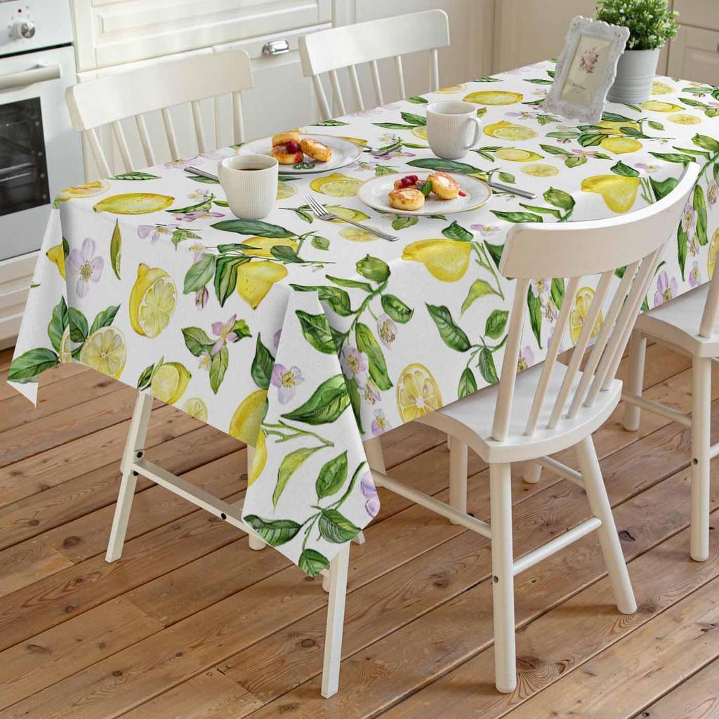 Summer Yellow Lemon Plant Rectangle Tablecloth Party Decor Washable Waterproof Kitchen Dining Table Cloth Wedding Decorations