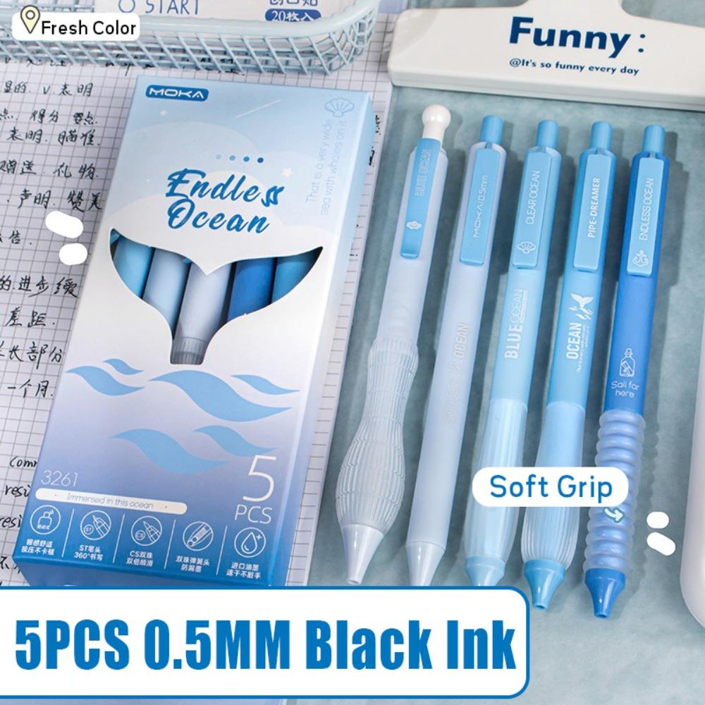 

5PCS/Set Press Type Pocket Pen Soft Grip Ballpoint Pen High Quality Writing Tool Gift 05