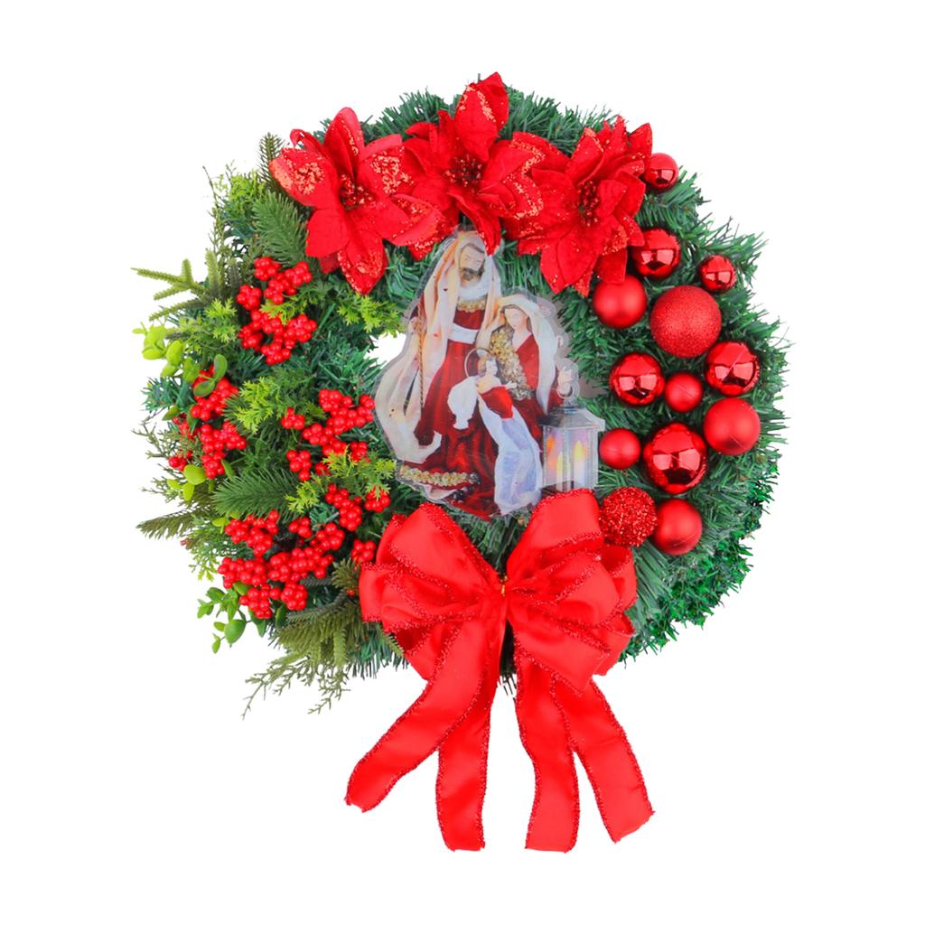 Christmas Wreath With Lights Red Bow Holiday Door Decorations For Window Porch Indoor Outdoor Party Scene Decoration