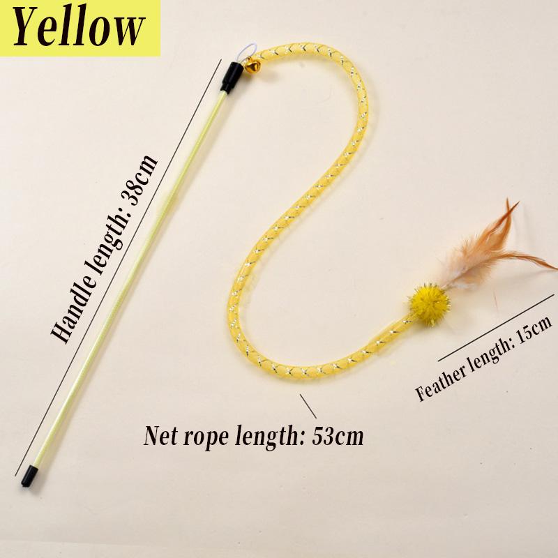 3pcs Mix Feather Teasing Cat Stick Elastic Mesh Tube With Feathered Furry Ball Cat Toy Rod Kitten Interactive Toys Pet Wand