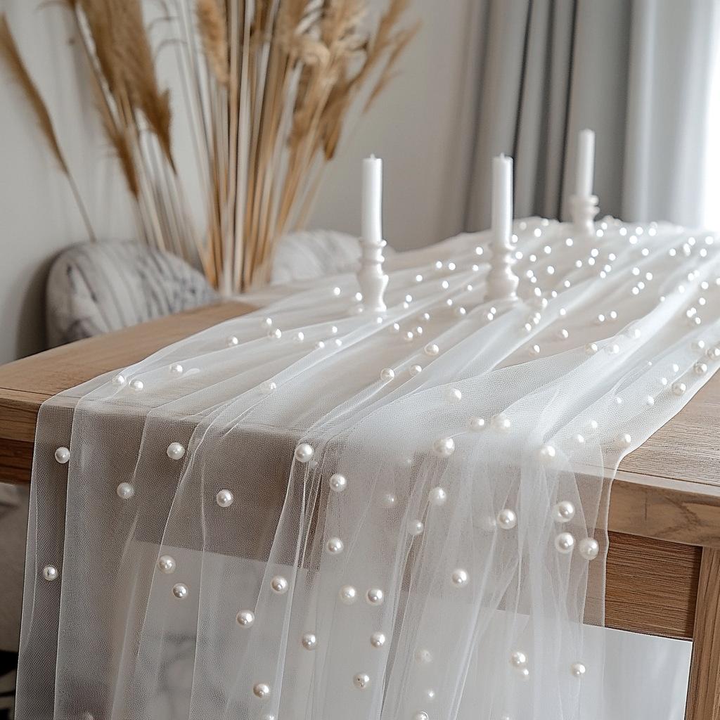 Outdoor Wedding Table Flag Pearl Chiffon, Holiday Party, Wedding Party Decoration, Home Table Flag