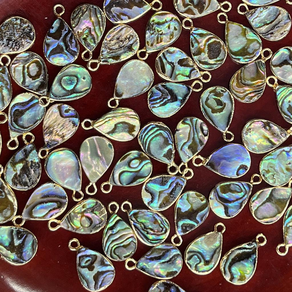 1Pc, Golden Edged Abalone Shell Teardrop Pendant Natural Sea Shell Jewelry Findings for DIY Necklace & Earring Making, 10x14mm