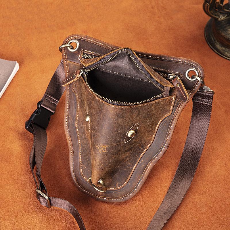 Genuine Quality Leather Men Design Casual Travel Messenger Cross-body Sling Bag Fashion Fanny Waist Belt Pack Leg Drop Bag
