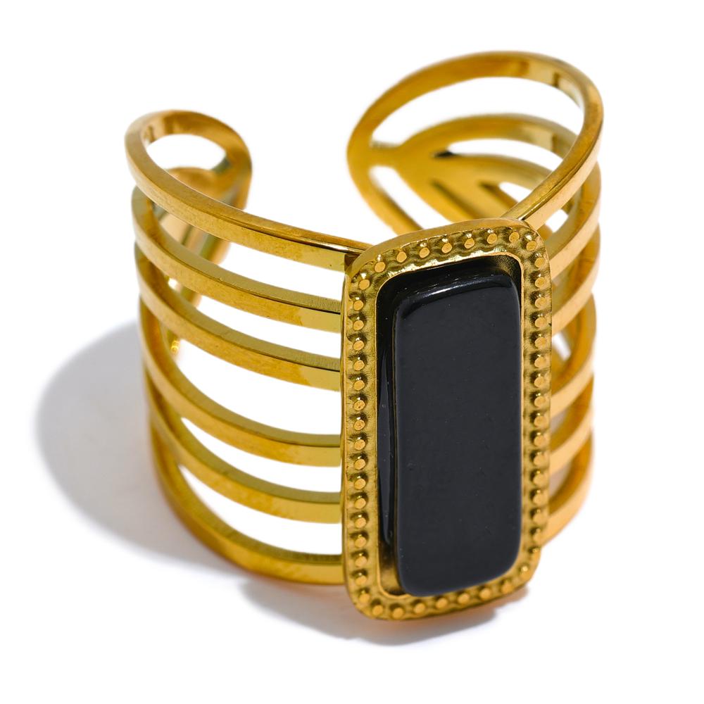 

Yhpup Y2K Stone Stainless Steel Geometric Hollow Wide Open Ring Gold Plated Trendy Anillo Adjustable Jewelry Bijoux Women Gift resizable