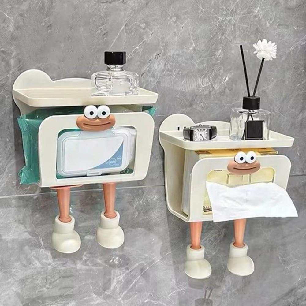 Cartoon Wall Mounted Wet Wipes Box Waterproof Cream Style Bathroom Drawer Box No Punching Storage Rack Miscellaneous Items