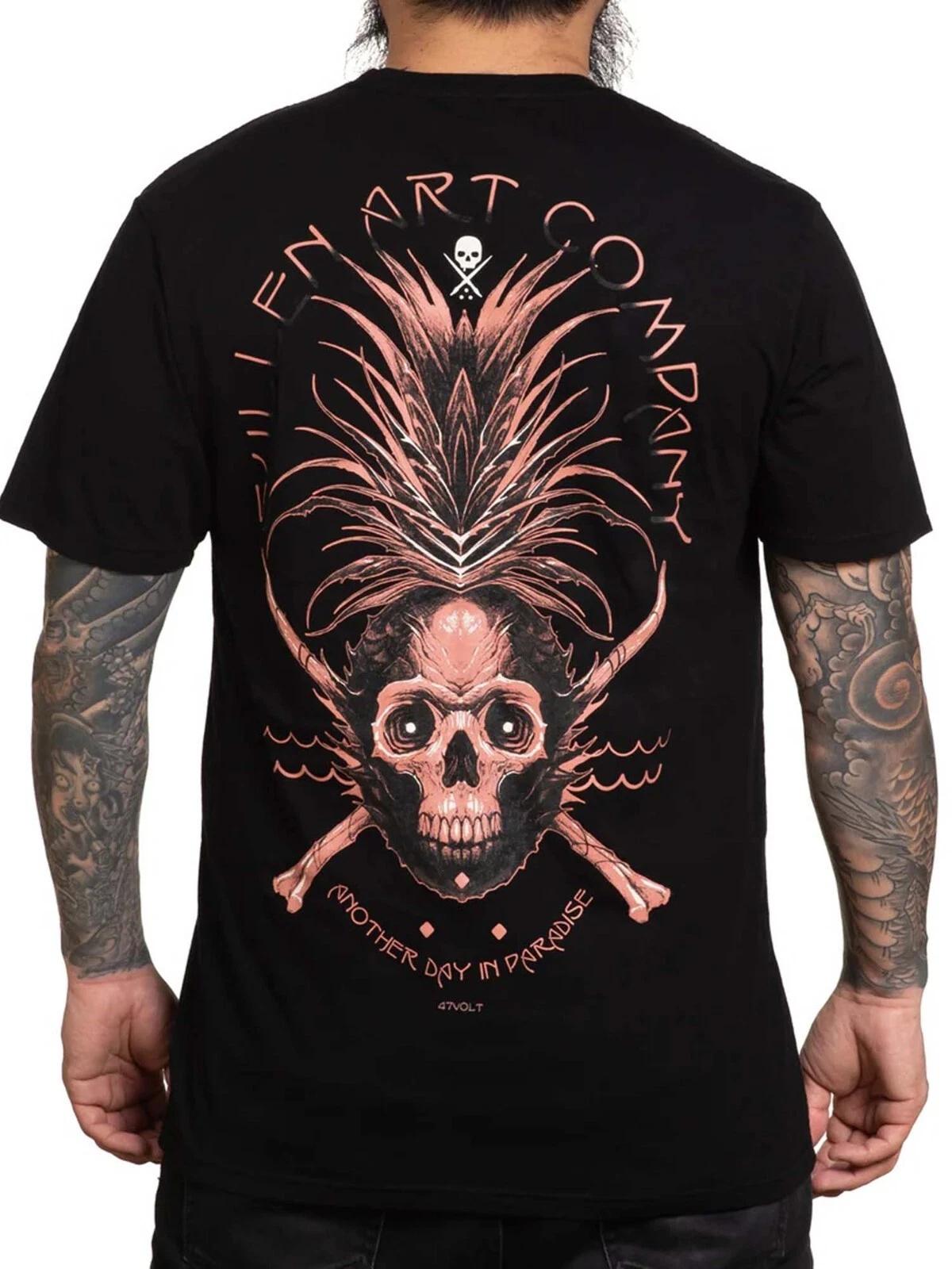 

Sullen Men s Sweet Death Short Sleeve Premium T-shirt Pineapple Skull Tattoo Tee XL