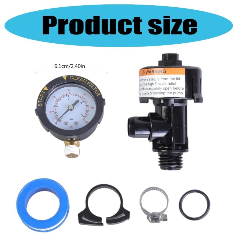 98209800 Valvole di Sfiato Aria Sostitutive per Filtri Piscina e Spa, Assemblaggio con Manometro, O-ring, Clip, Nastro e Tappo Manometro