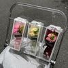 Artificial Carnation Floral Gift Box - Delicate Flower Arrangement In The Clear Plastic Box with Ribbon Decoration
