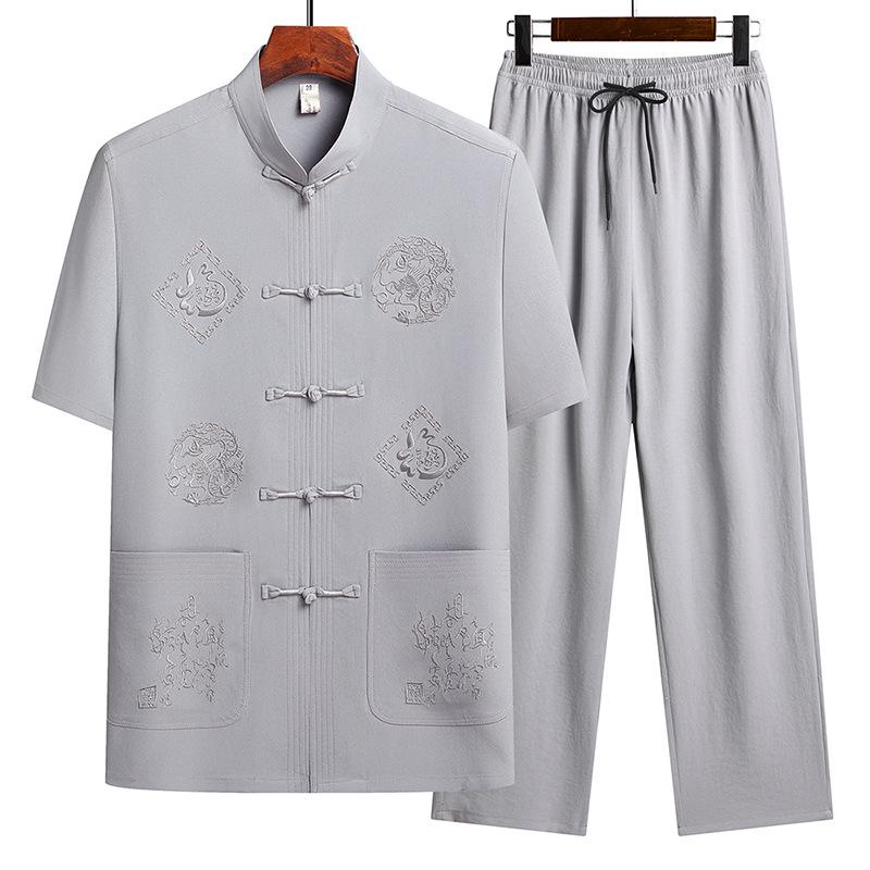 Summer Short-Sleeve Tang Suit Set for Middle-Aged and Elderly Men
