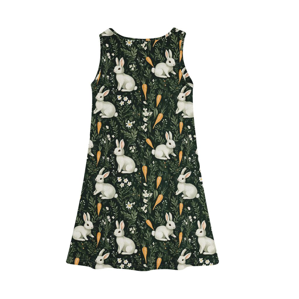 Ärmelloses Sommerkleid für Mädchen mit Aufdruck in Farbe, legeres Kleid