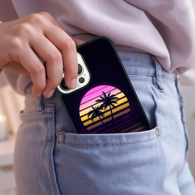 80s Retrowave Neon Palms Tree Phone Case For iPhone 17 Air 15 16e 14 13 Pro Max Coque 12 11 Pro Max PLUS cover