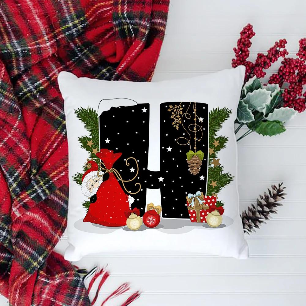 Christmas Cushion Cover Alphabet A-Z Pillow Covers Cute Cartoon Santa Claus Cushion Cover Pillowcases Home Xmas Decoration