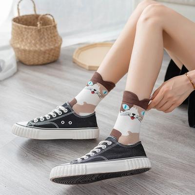 4 Paar Damen Studenten Lustige Mittelhohe Socken Herbst Niedlich Cartoon Lässig Mode Katze Warm Damen Socke