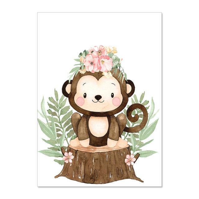 

Мультфильмы в цветах, листья животных, настенное искусство для детской комнаты, картины на холсте, постеры и принты, настенные картины, декор детской комнаты без рамки 21*30cm No Frame