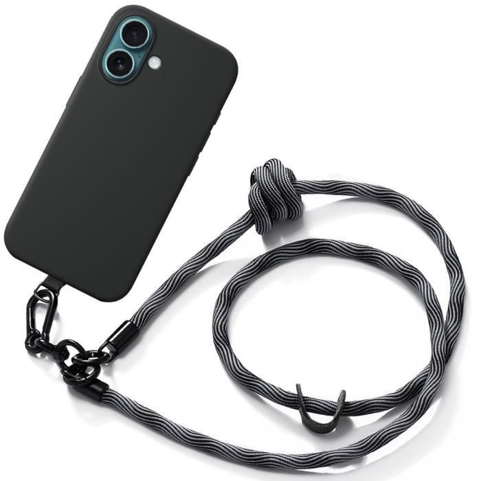Case - Silicone - for iPhone 16 Plus - Shockproof - Removable Lanyard - Black/Grey