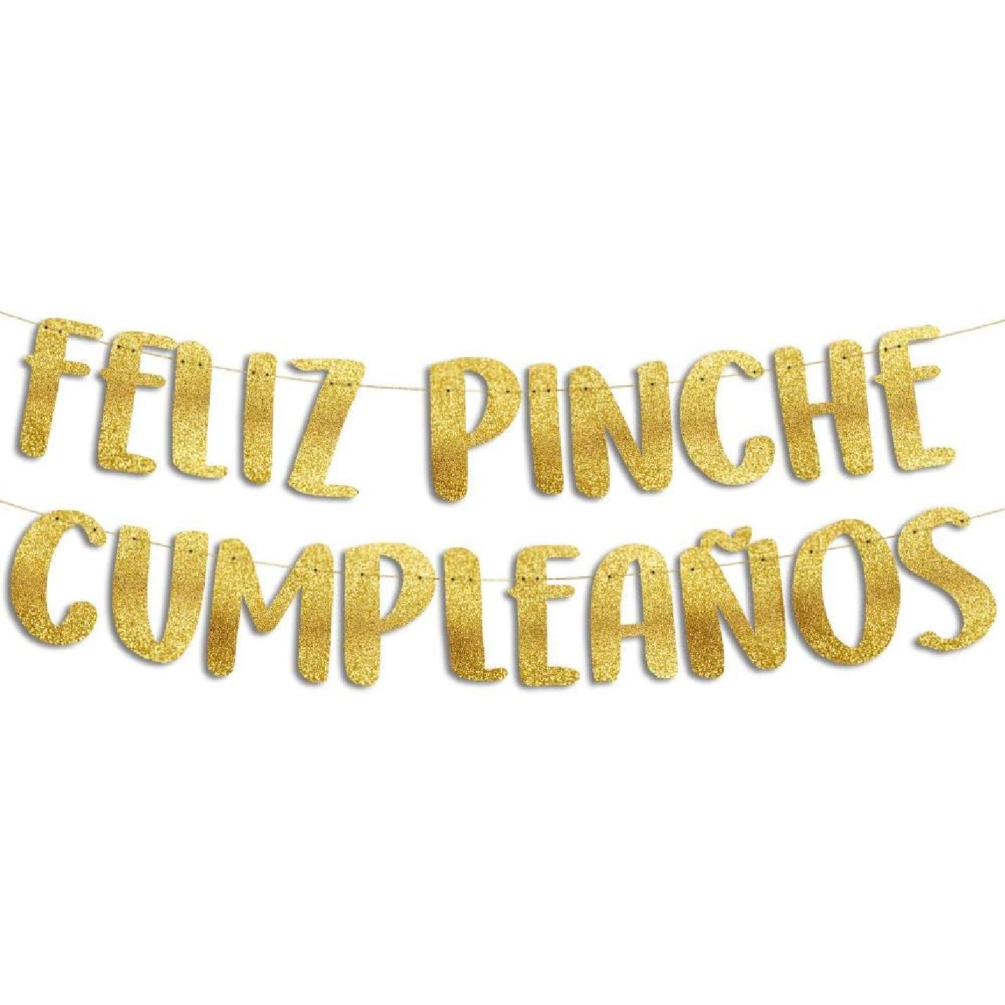 Feliz Pinche Cumpleaños Gold Glitter Banner, Spanish Happy Birthday Banner, Fiesta Mexican Themed Birthday Party Decorations