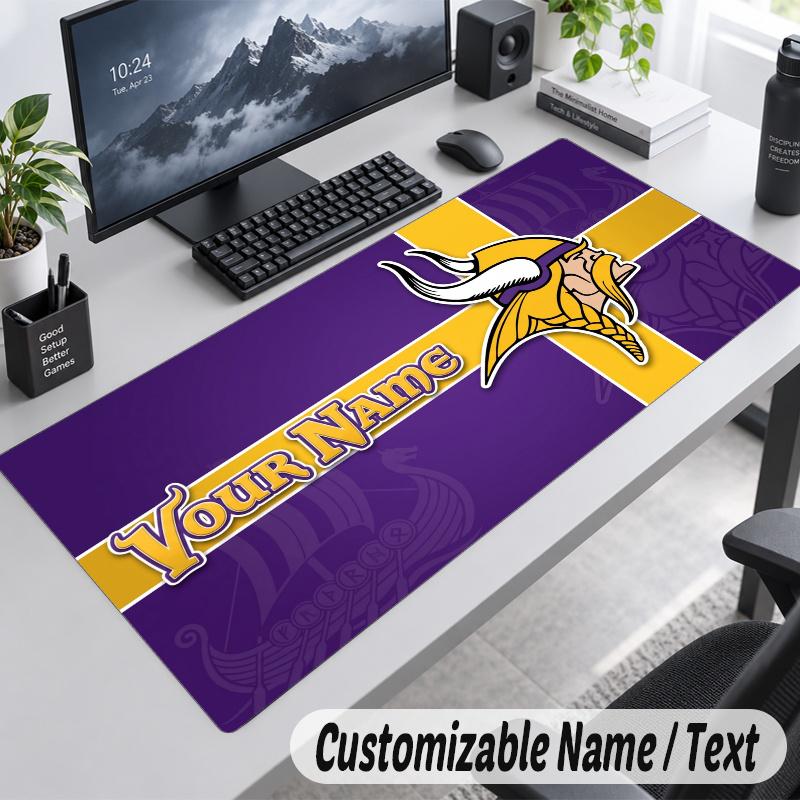 Minnesota Vikings Personalized Large Mouse Pad Custom Name Text Extended Desk Mat Gaming Mousepad