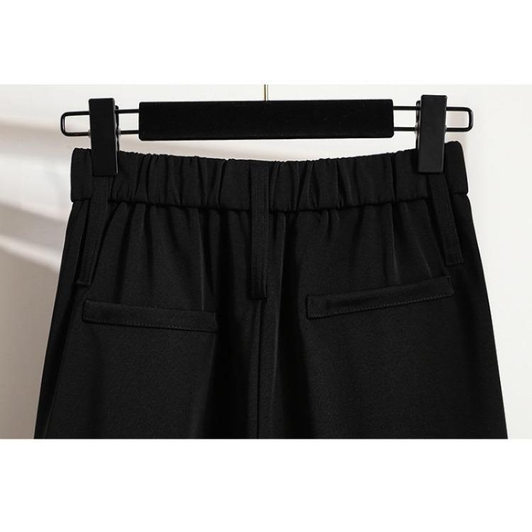 Spring Vintage High Waist Wide Leg Pants Plus Size Women Loose Elastic Casual Trousers Basic Solid Black Long Pants 5XL