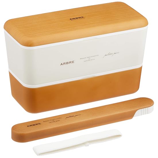 ARBRE Men s Rectangular Nesting Lunch Box & Wood Grain Chopstick Case Set, Maple 276925 590ml - B0747V4MF6