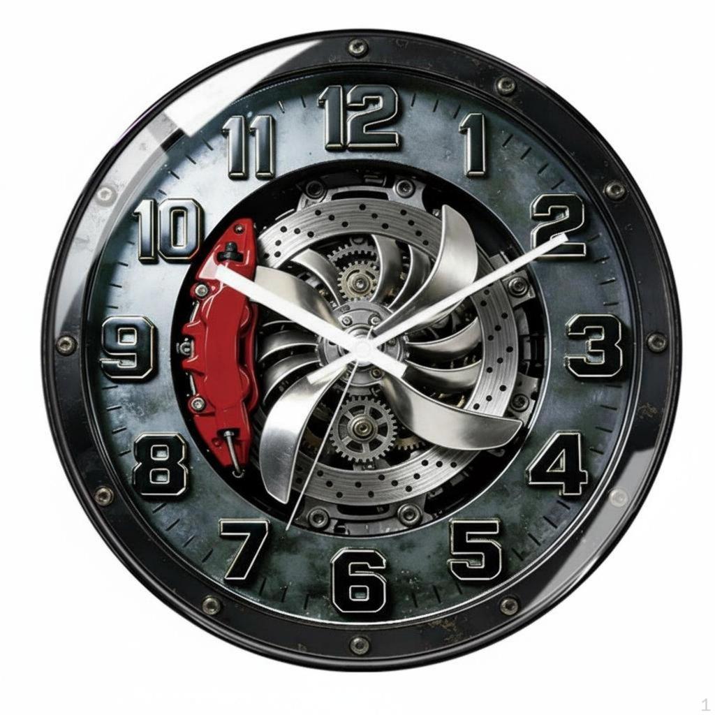 Car Wheel Hub Clock Noiseless Mechanism Brake Disc Wall 3D Decorative Piece Decor for Men,