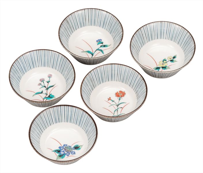 Kutani ware Iwataya 4.5 size small bowl set with five herb flowers K9-203
