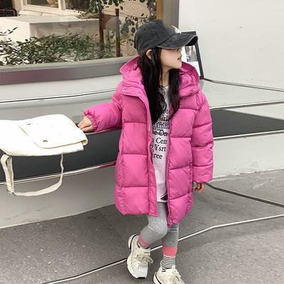Children's Autumn Winter Mid-length Warm Jacket Boys Grils Hooded Thicken Windproof Outerwear