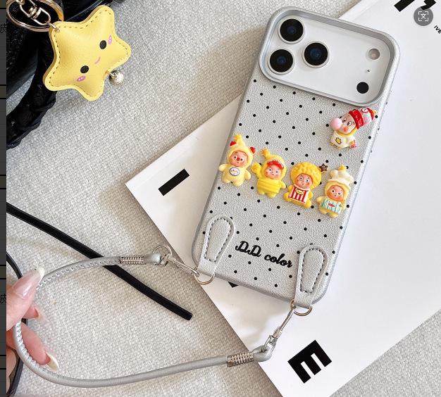 

3D Leather Texture Wrist Strap Case for iPhone 17 & Apple 16 PROMAX 16 белый