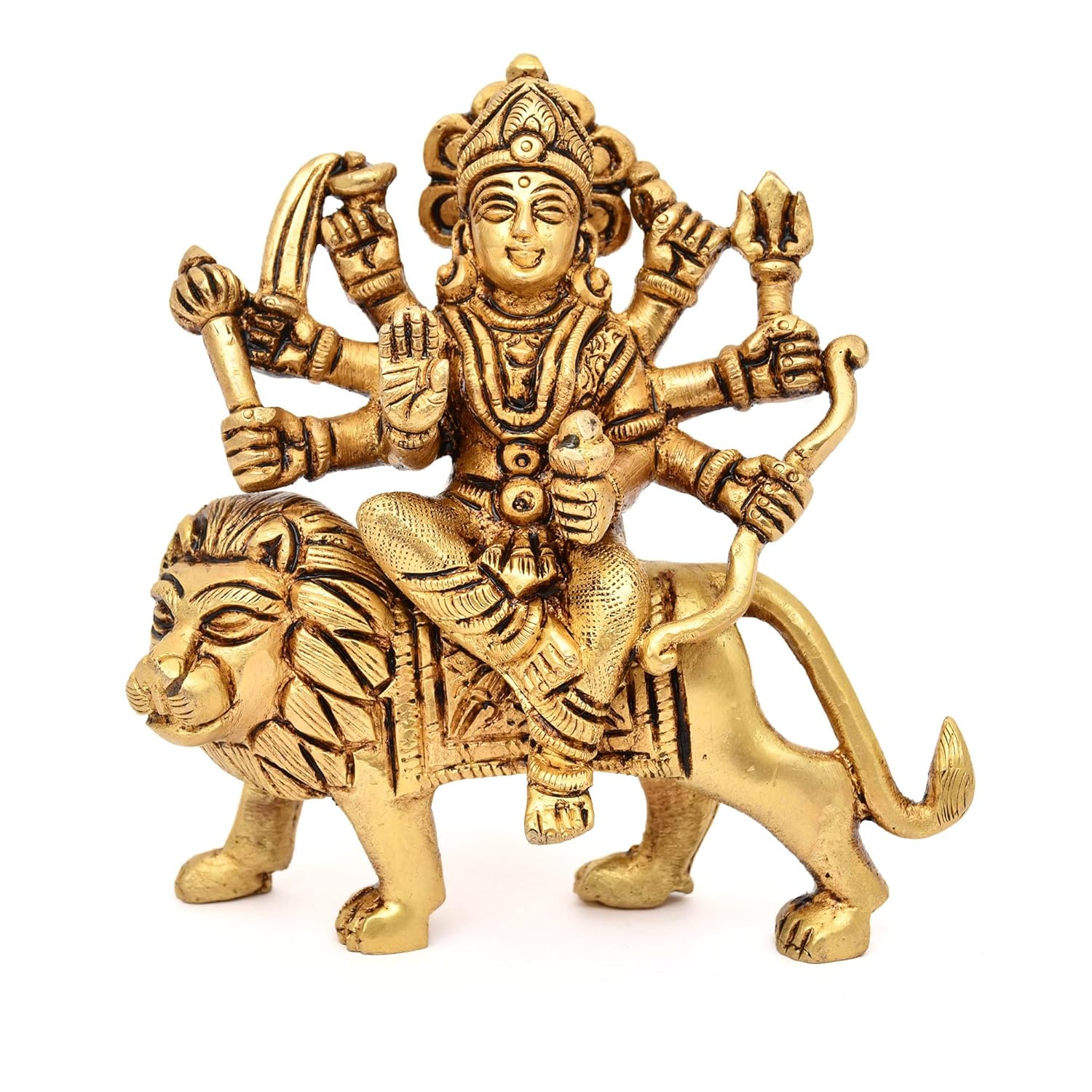 Maa Durga Mata Rani Idol, Jagdamba Statue, Sherawali Mata Murti, Brass - 4 Inch