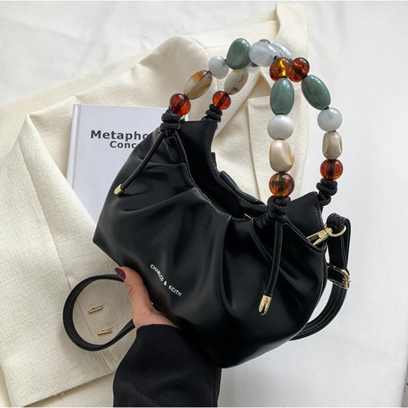 High Quality Women Handbag Solid Beading Decor Pu Leather Female Crossbody Bag Simple Versatile Textured Ladies Shoulder Bag