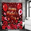 Mother's Day Red Floral Rose Balloon Shower Curtain, Bathroom Decorative Shower Curtain, Waterproof Shower Curtain with Hooks