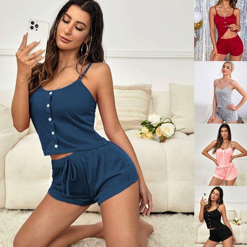 Women Suspender Vest and Shorts Pajama Set Casual Loungewear
