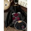 Children's Back Red Rose Flower Print Hoodie Loose Casual Long-sleeved Spring and Autumn Children's Clothing
