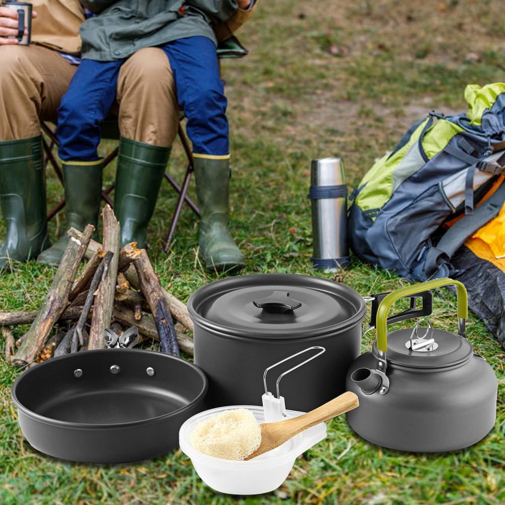 3 szt. Zestaw naczyń kempingowych Alumina Sprzęt Czajnik kempingowy Patelnie Zestaw Przenośne garnki do gotowania Miski Zestaw na wędrówki z plecakiem Piesze wycieczki Grill