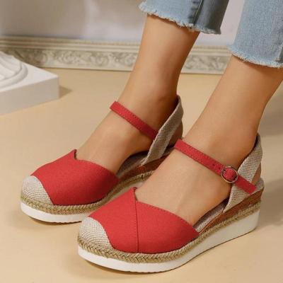 Sandales Compensées à Bout Fermé Sandales Plateformes à Petit Talon Femmes Été Bride à Boucle Espadrilles Mode Sandales Slingback à Bride Cheville