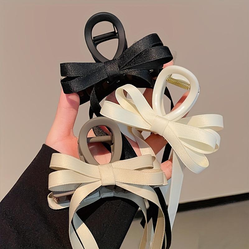 1pc Elegant Vintage Sweet Bow Ribbon Hair Claw Clip Strong Hold Hair Accessory For All Hair Types Chic Updo Tool