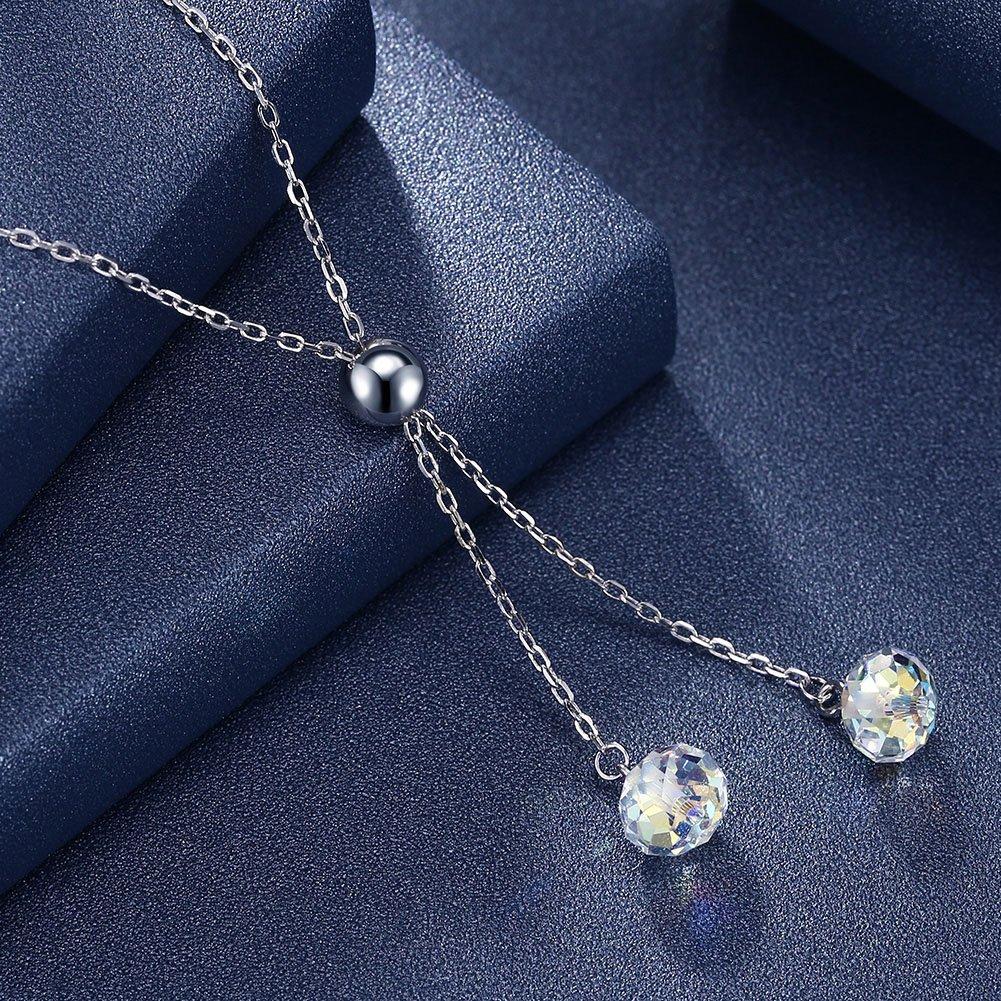 Rockyu brand jewelry - Popular necklace for women, sterling silver (925), pendant, tassel, crystal, Asian ethnic style.