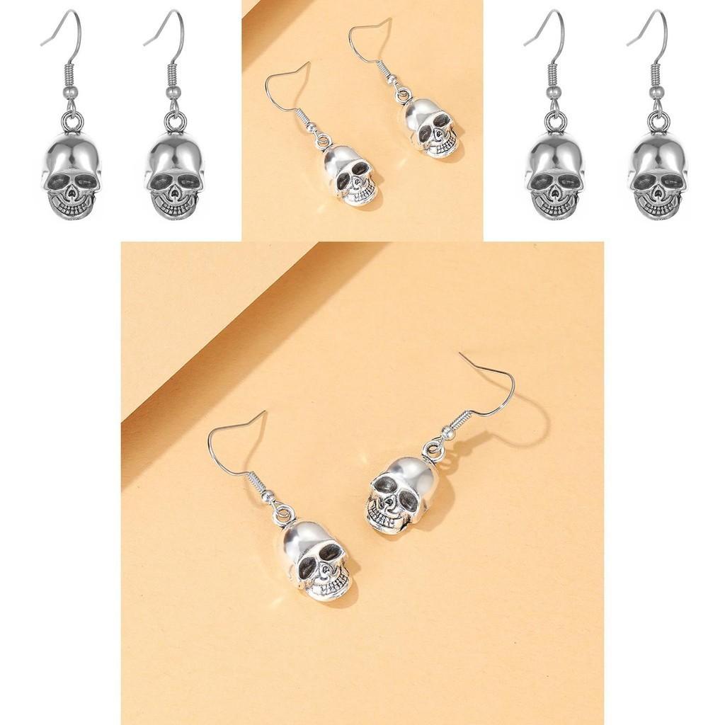 Trendy Fashion Statement Skull Head Pendant Earrings For Women Geometric Design
