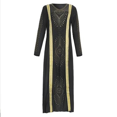 African 2023 Spring Women's Gold Embroidered Beaded V-neck Muslim Dress