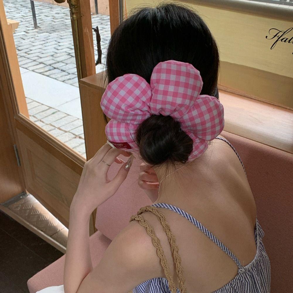 Lattice Exaggerated Hair Ring Sweet Oversized Hair Tie Elastic Flower Hair Scrunchies  Women