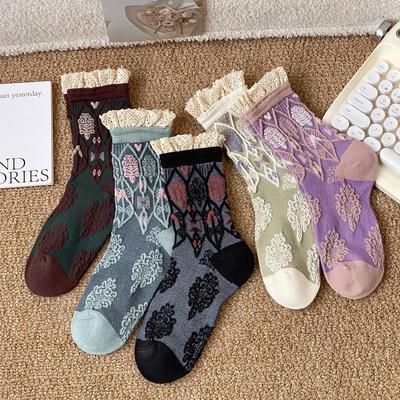 Lace Ruffle Socks Women JK Japanese Style Sweet Girls Lolita Kawaii Socks Ethnic Harajuku Retro Streetwear Middle Tube Socks Sox