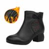 PU Winter Ethnic Style Embroidered Thick-heeled Round-toe Short Boots Retro Plus Velvet Warm Cotton Boots Women