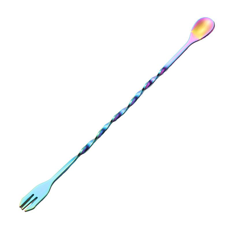 410 stainless steel twist shape long ice spoon bar spoon fork titanium plated PVD cocktail restaurant bar tableware