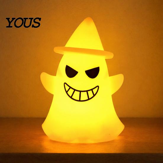 Battery Operated Ghost Light Halloween Witch Hat Light, Spooky LED Decorative Lamp, with Cartoon Night for Holiday Party Decor