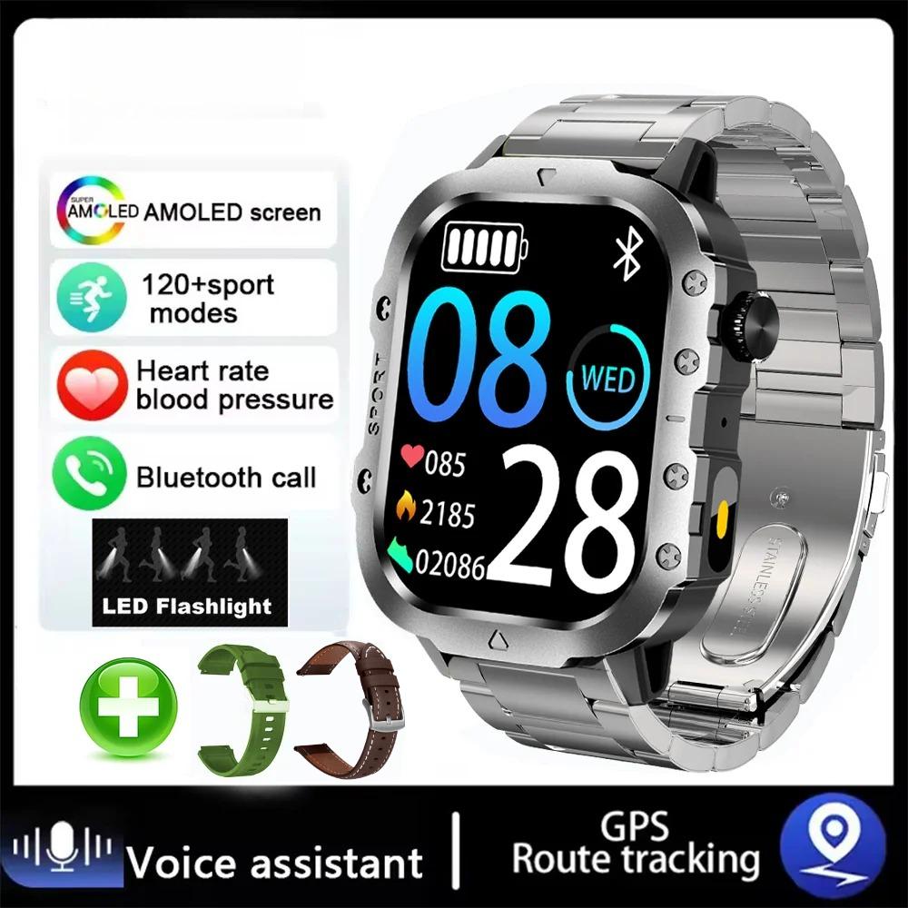 New For Android Military Smart Watch Men Flashlight Heart Rare Waterproof Outdoor Sports Tracker Wireless Calling Smartwatch