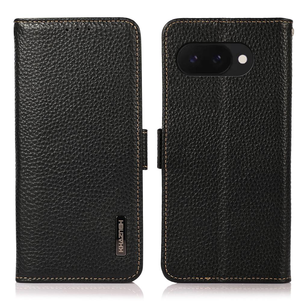 KHAZNEH For Google Pixel 9a Phone Case Genuine Cow Leather Cover RFID Blocking A