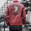 Men's Pu Leather Jacket Baseball Collar Embroidered Motorcycle Jacket Spring and Autumn Men's Casual Trendy Leather Jacket
