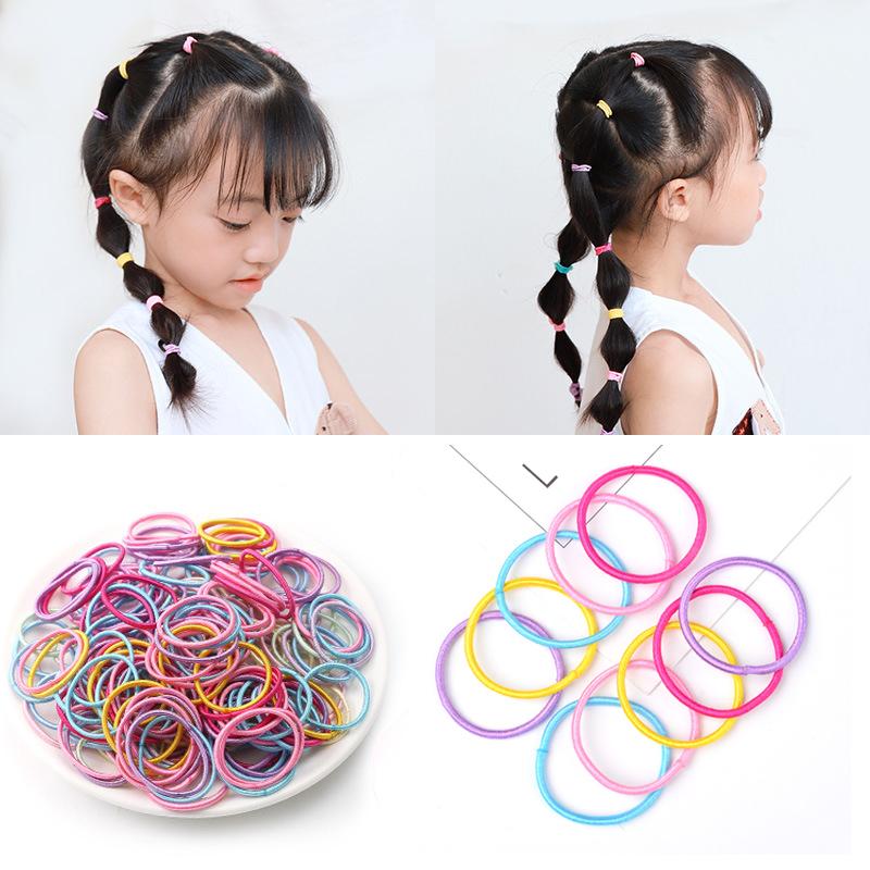 100pcs/lot 3CM Hair Accessories Girls Rubber Bands Scrunchy Elastic Hair Bands Kids Baby Headband Decorations Ties Gum for Hair