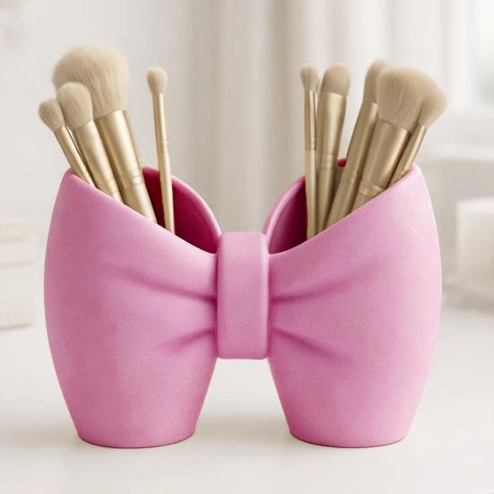 Cute Bow Toothbrush Holder Decorative Pen Holder Stylish Toothbrush Stand Desk Organizer for Pens Makeup Brushes